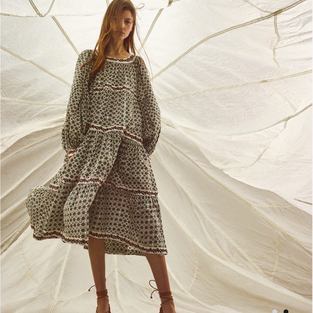 Tory Burch printed puff sleeve dress xsmall
